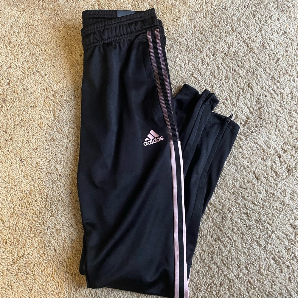 NWT Adidas Tapered Leg Football/Soccer Pants Black and Clear Pink XS
